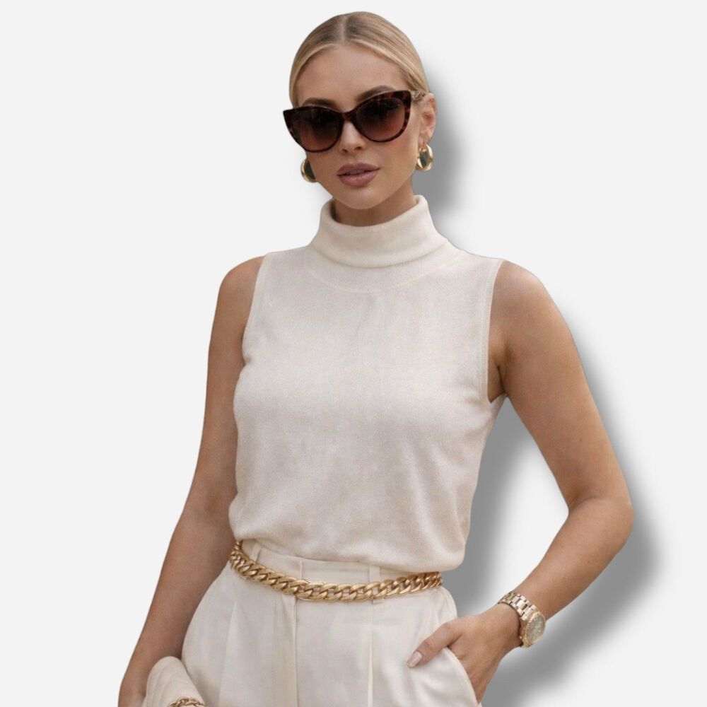 J Crew Cashmere Mockneck Sweater Shell Womens M Ivory Sleeveless Luxury‎ BS973 - Picture 11 of 11